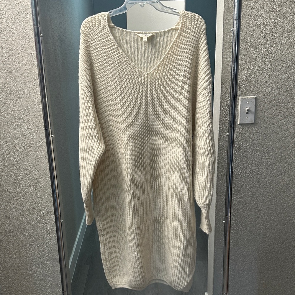 Cozy Cream V-Neck Sweater Dress